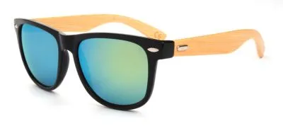 Lunettes de Soleil Wayfarer Branche Bois Verres Bleu Orange Fumée