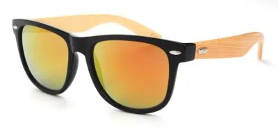 Lunettes de Soleil Wayfarer Branche Bois Verres Bleu Orange Fumée