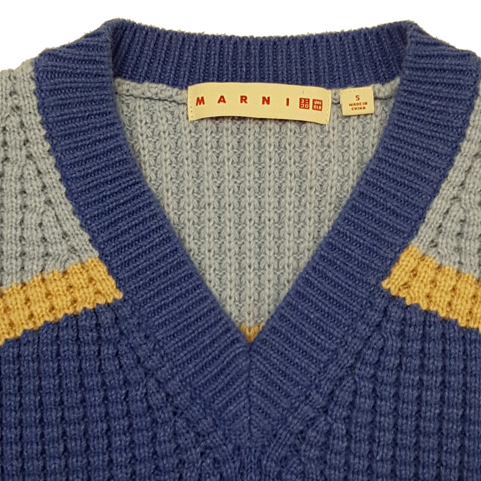 Marni x Uniqlo T S Pull en maille fantaisie bleue