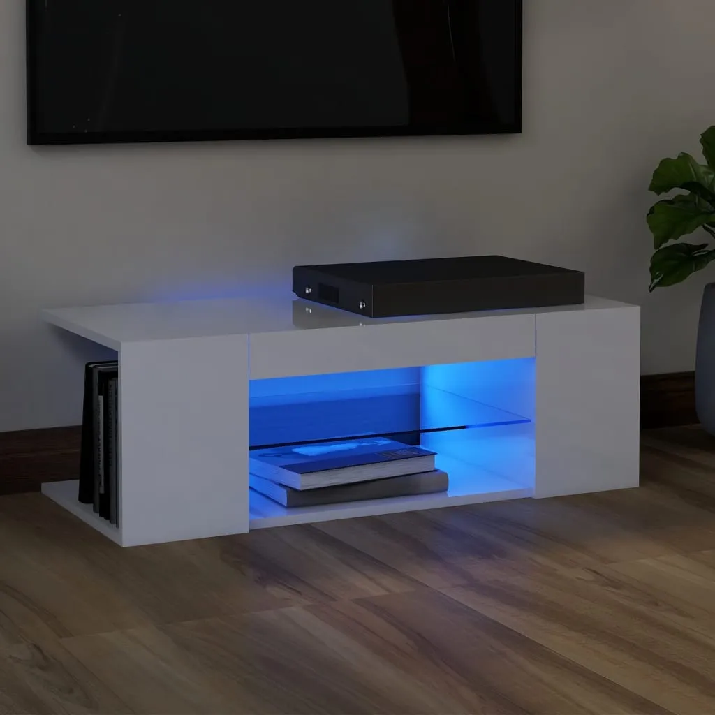 Meuble TV blanc brillant avec lumières LED