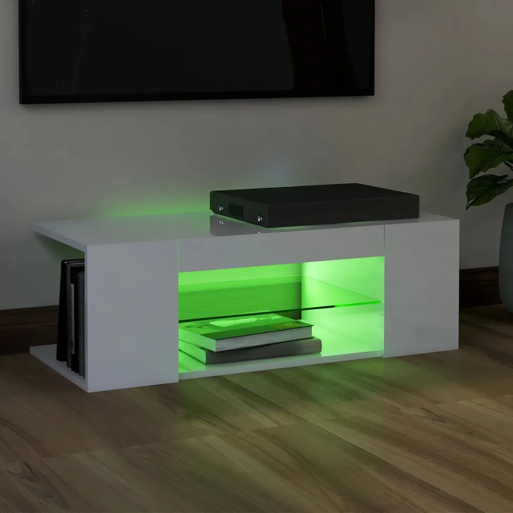 Meuble TV blanc brillant avec lumières LED