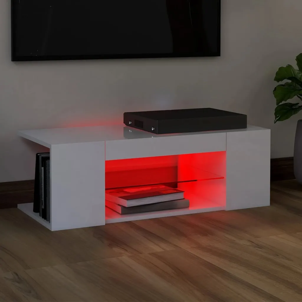 Meuble TV blanc brillant avec lumières LED