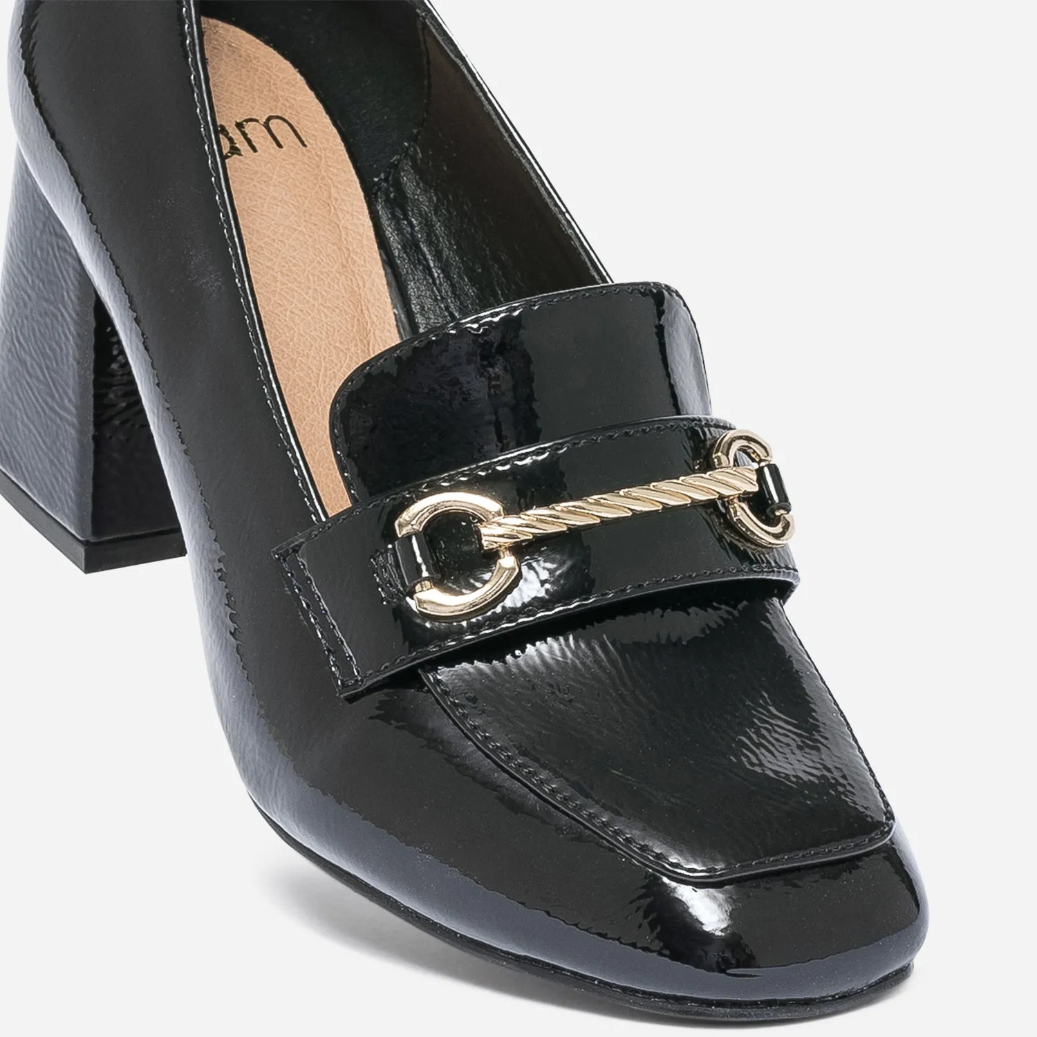 Mocassin à talon noir verni - Escarpins Femme | ERAM