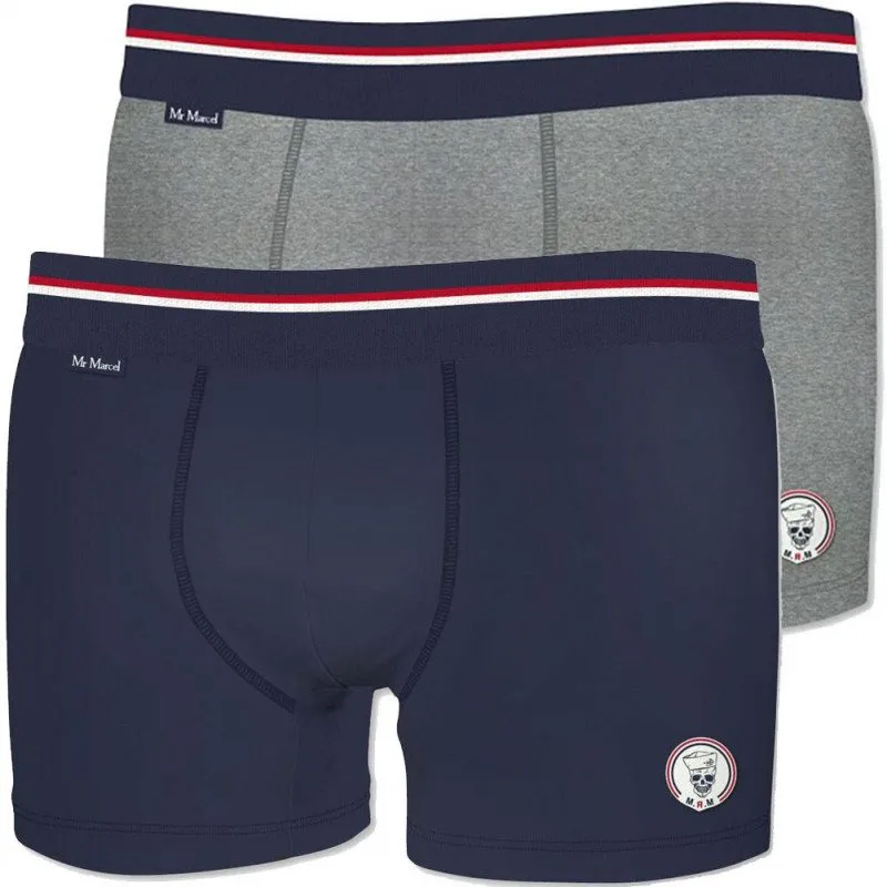 MR MARCEL Lot de 2 Boxers Homme Coton BCX2 Marine Gris