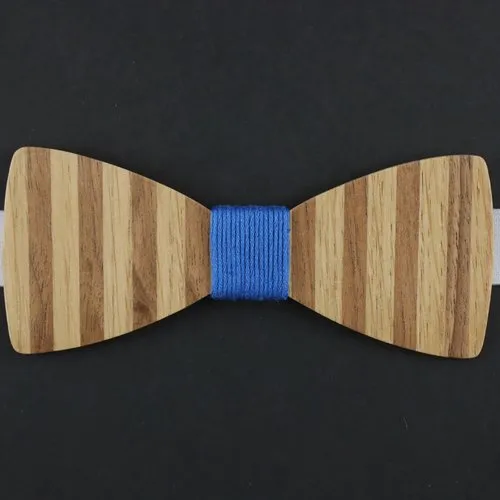 Noeud papillon en marqueterie bois rayé bleu