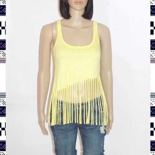 Original top femme !! fringed !! en coton jaune t m  long 65cm belicious-delicious-creation