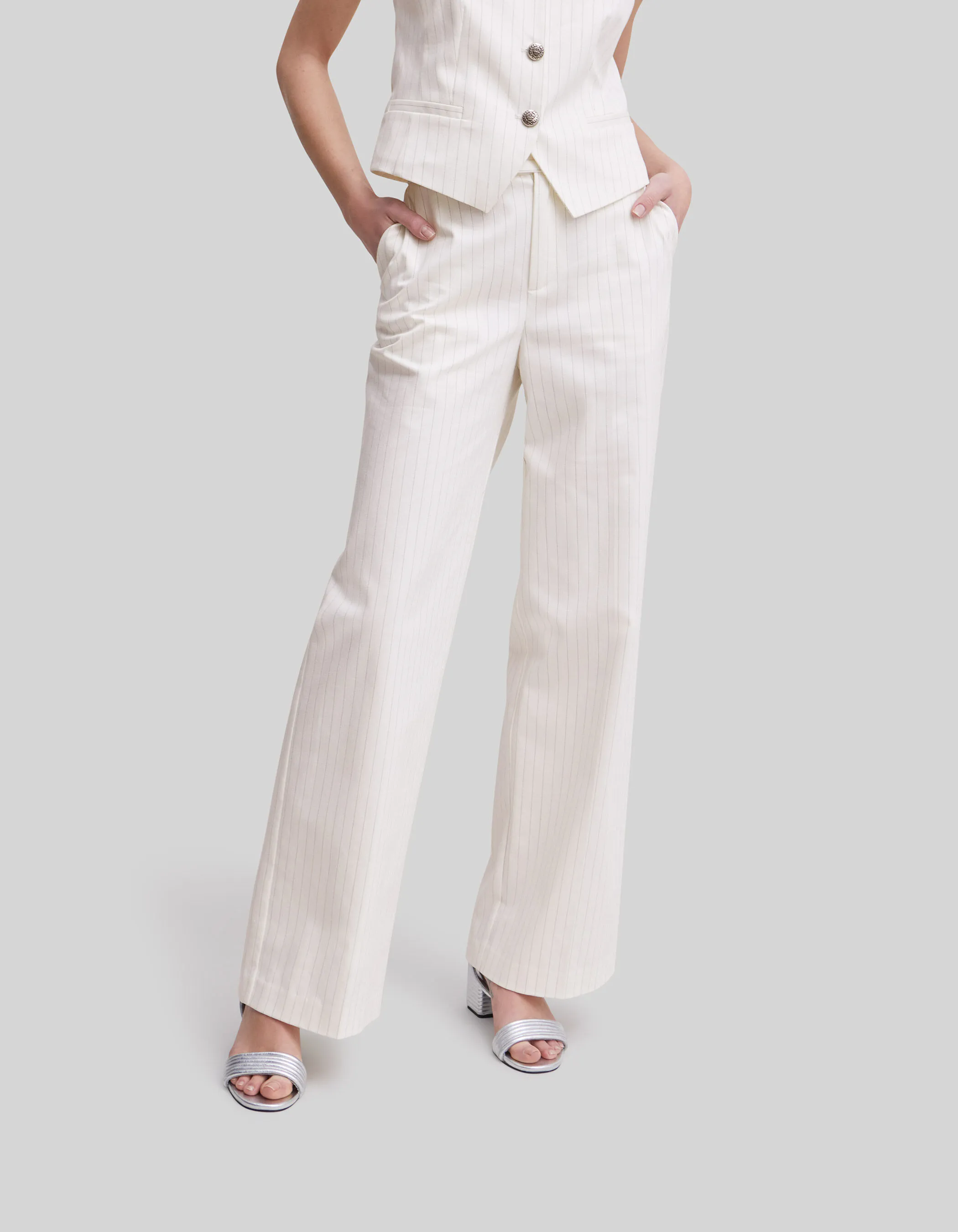 Pantalon de costume écru rayures tennis Femme