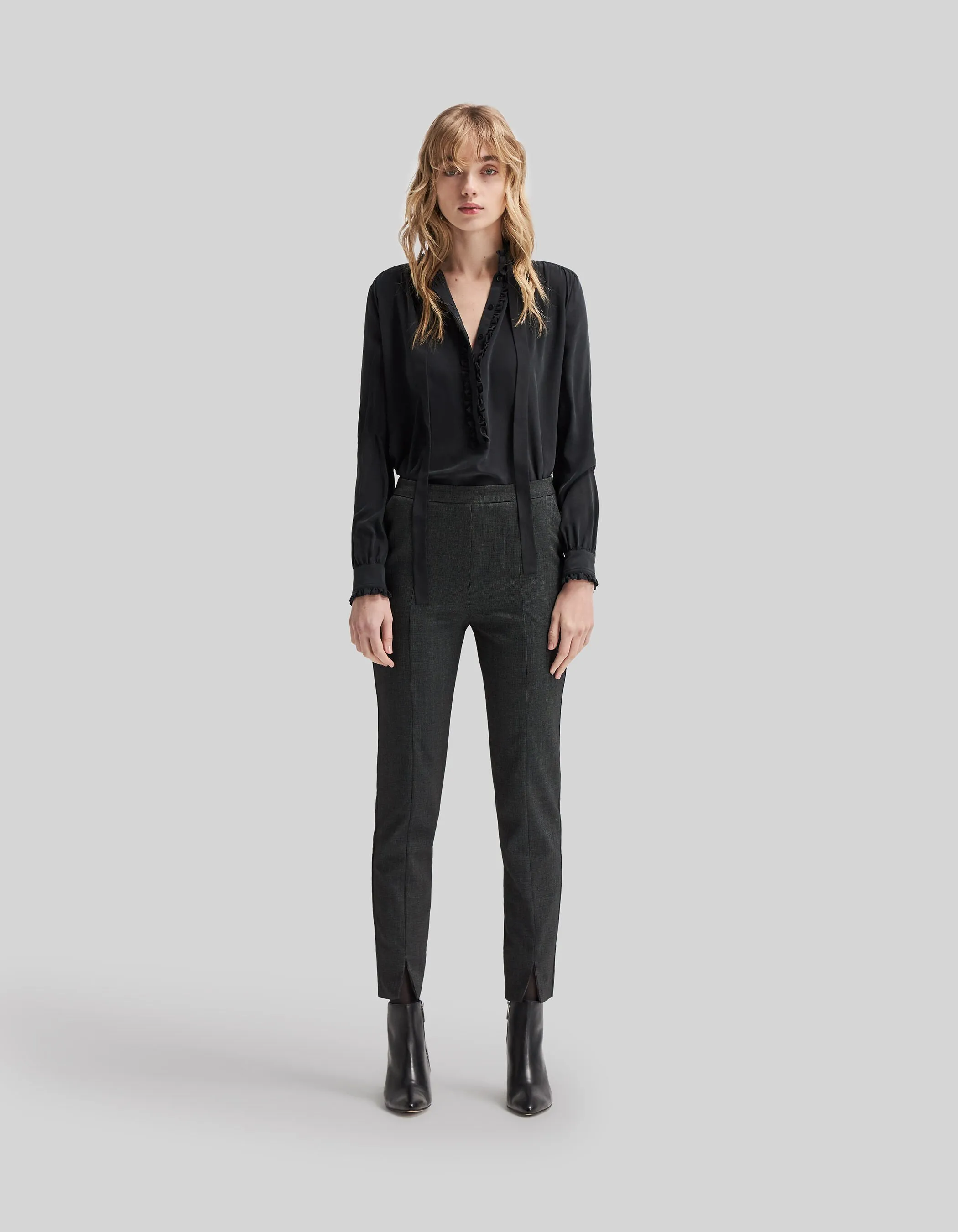 Pantalon de costume slim noir faux-uni 7/8ème Femme