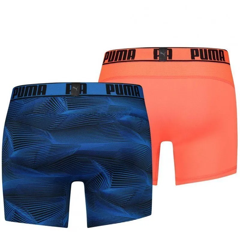 PUMA Lot de 2 Boxers Homme Microfibre ACTIVE PRINT Bleu Orange