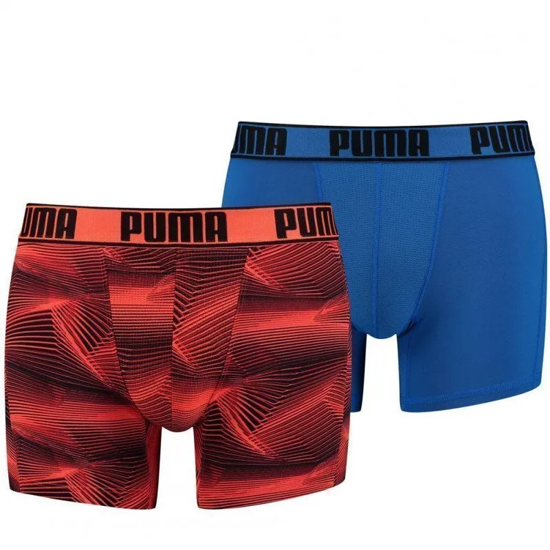 PUMA Lot de 2 Boxers Homme Microfibre ACTIVE PRINT Rouge Bleu