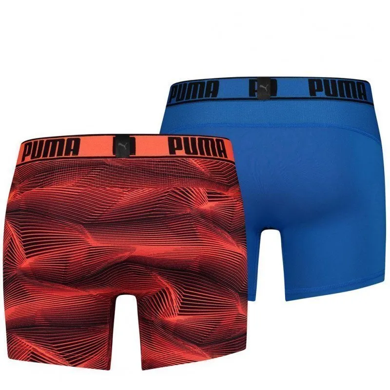 PUMA Lot de 2 Boxers Homme Microfibre ACTIVE PRINT Rouge Bleu