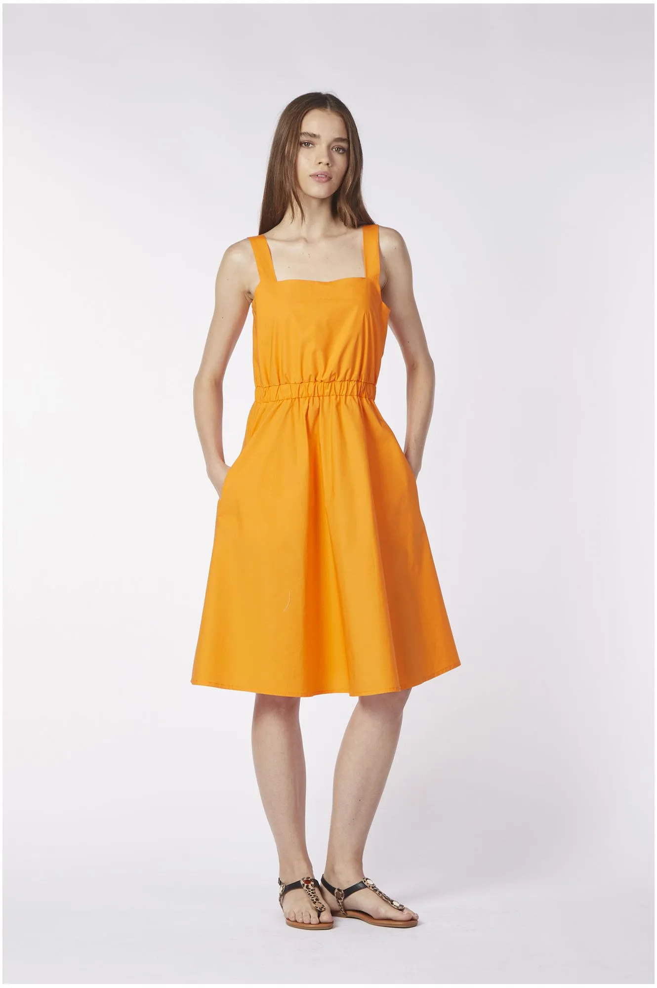 robe avec élastique à la taille orange - CafèNoir