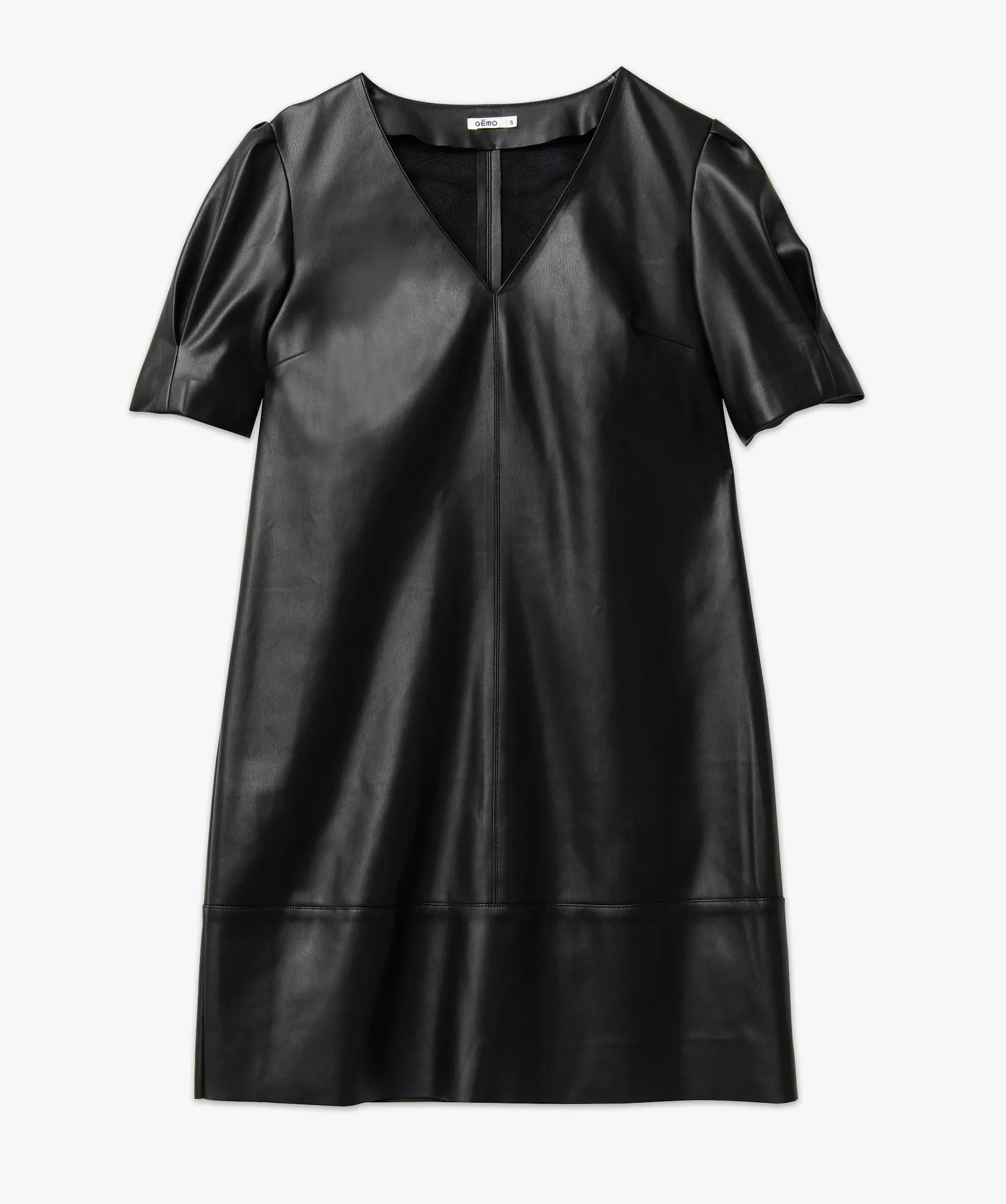 robe courte droite a manches courtes en cuir imitation femme noir