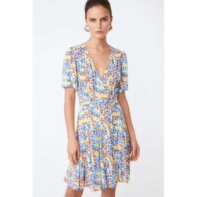 Robe courte à imprimé floral Callista - Bleu - SUNCOO