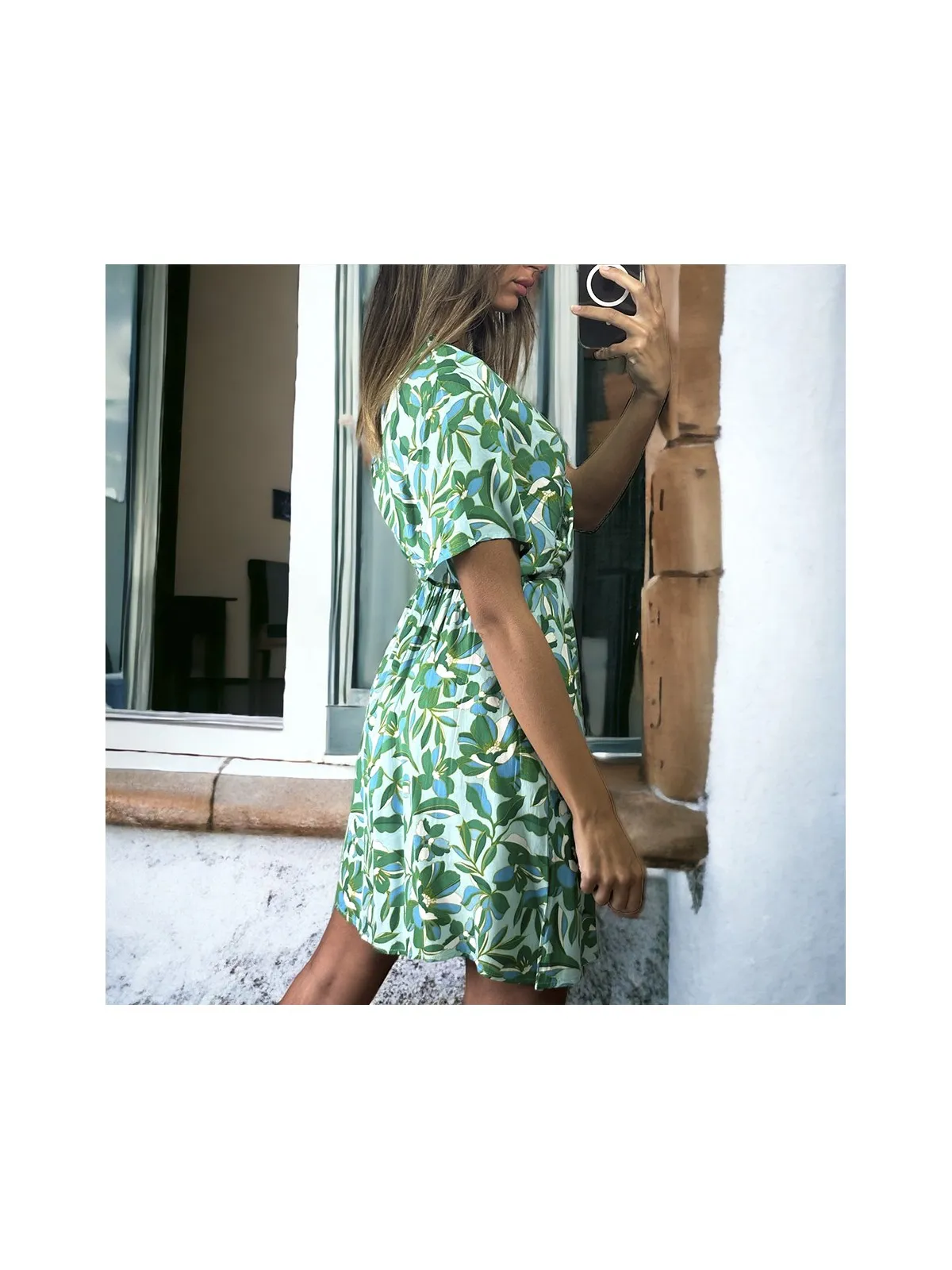 Robe croisé motif fleurie verte