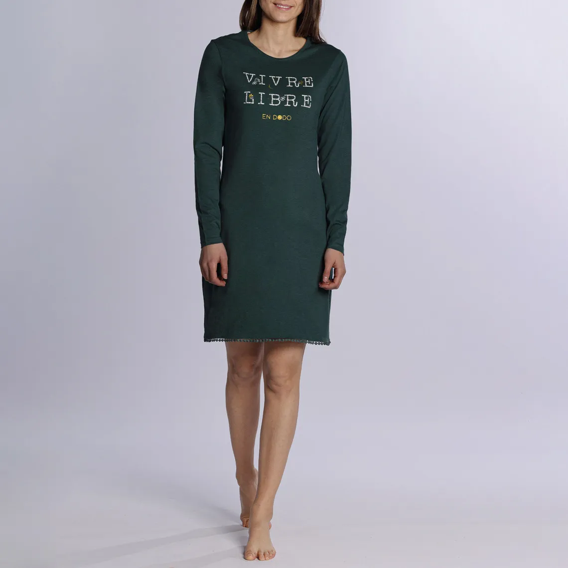 Robe de nuit - Vert en coton bio | 3 Suisses