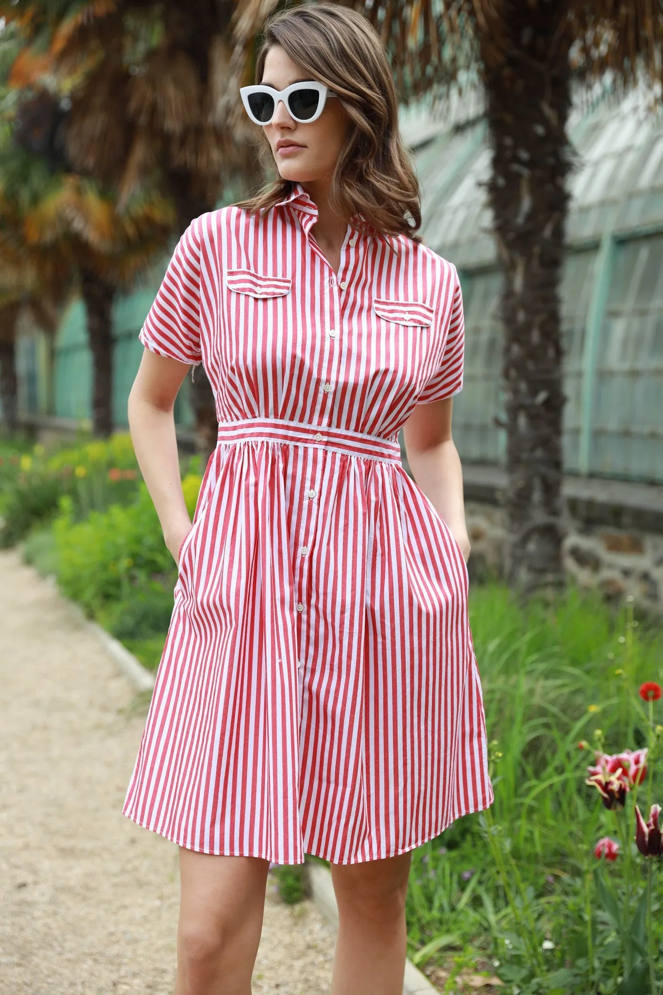 Robe Rosa en coton - Bâton Rouge & Blanc