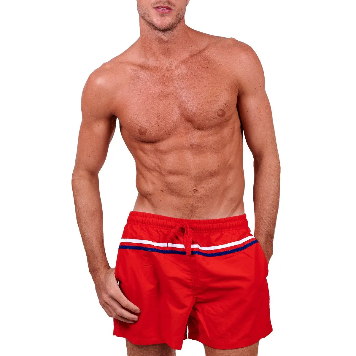 Short de bain homme uni avec bandes bicolores par O'salée