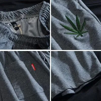 Short en tissu pour homme avec feuille cannabis décorative