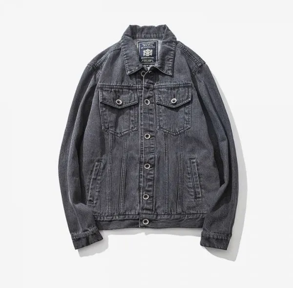 Veste en jeans délavée pour homme avec poches avant vintage